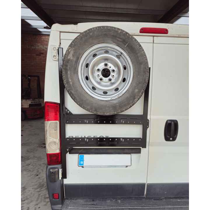 Soporte rueda repuesto + accesorios puerta izquierda para BOXER / DUCATO / JUMPER (2ª Y 3ª GEN)